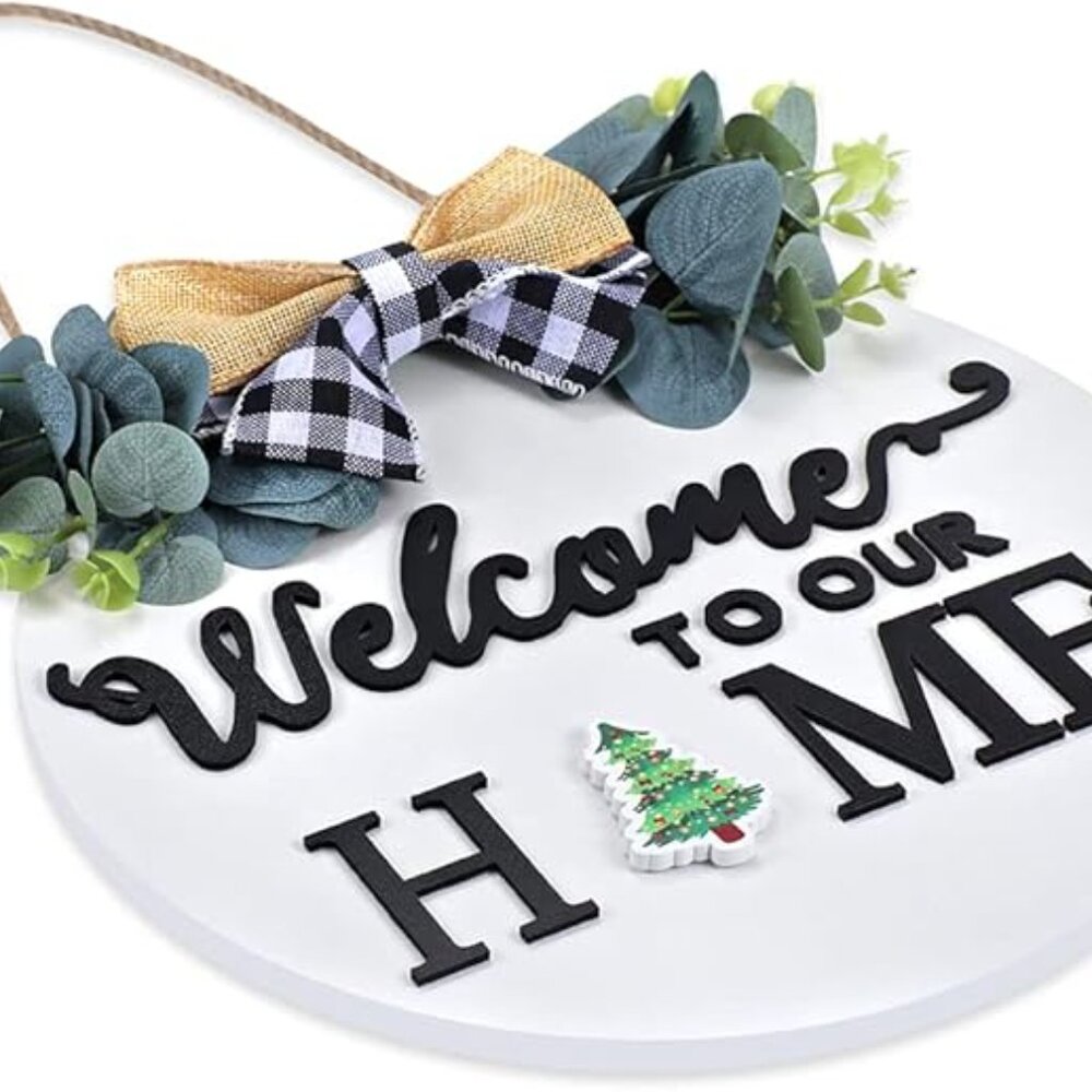 Interchangeable Welcome Sign Front Door Decor | 14 Holiday Icons | Rustic White